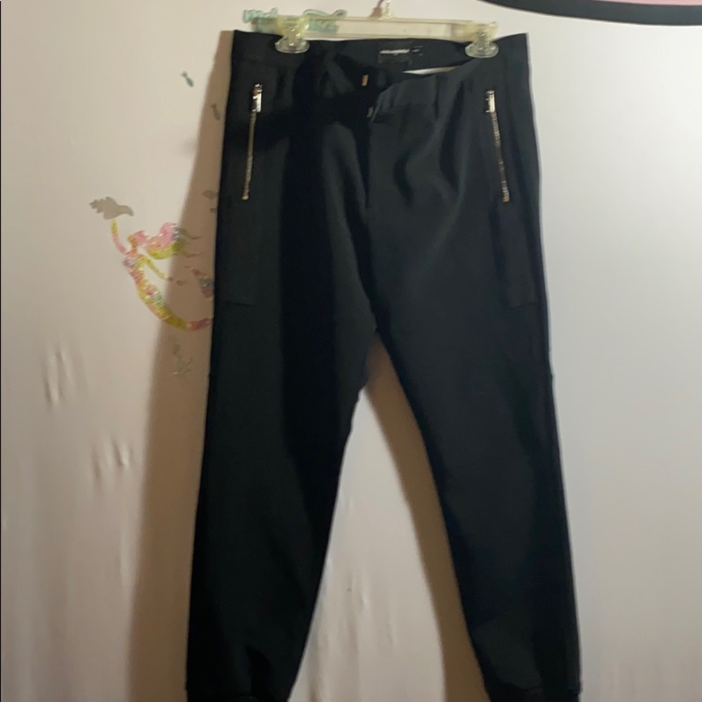 Karl Lagerfeld Black Straight-Leg Pants with Zip Details